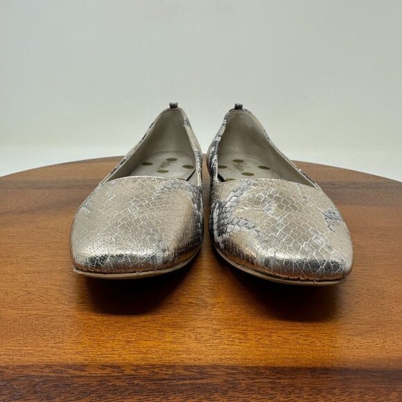 Boden Flats Olive Ballerinas Shoes Sz 38 Metallic Snake print Square toe - Picture 4 of 14